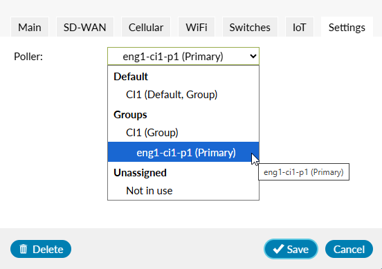 Settings tab on a controller dialog