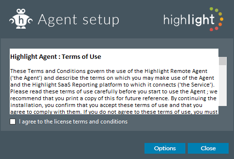 Terms and conditions for Agent software