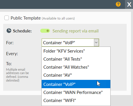Scheduling a report on a container